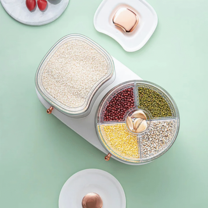 Rotatable Grain Storage Box with Compartments