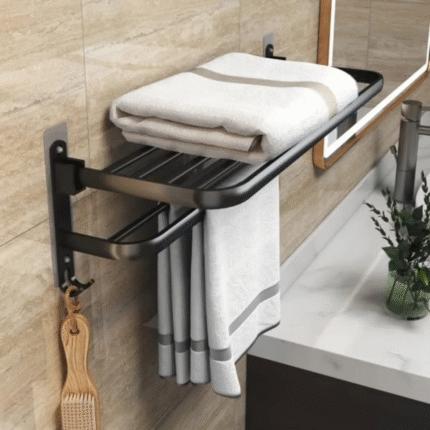 Bathroom Wall Mounted Towel Rack Accessory with Hooks