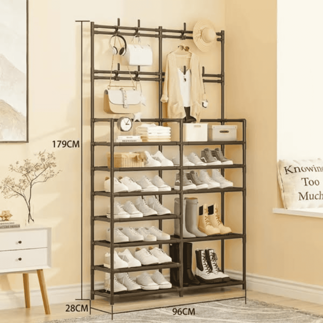Multifunctional 6 Tier Shoe Rack Organizer with Floor Coat Hat Rack