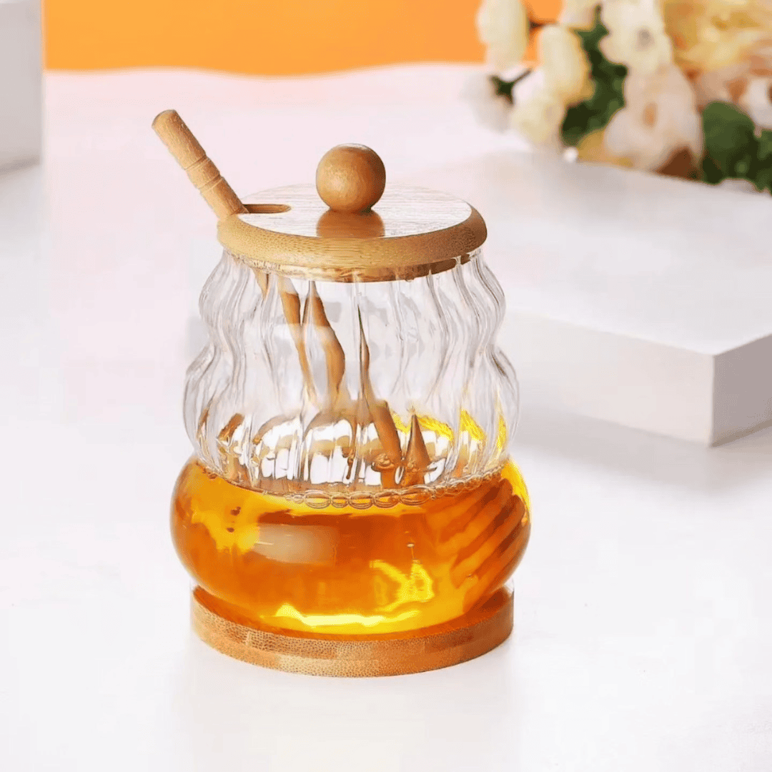 Honey Oil Jar with Bamboo Lid and Dipper