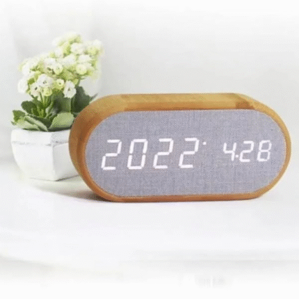 Wooden Digital Alarm Clock with Wireless Charging Display