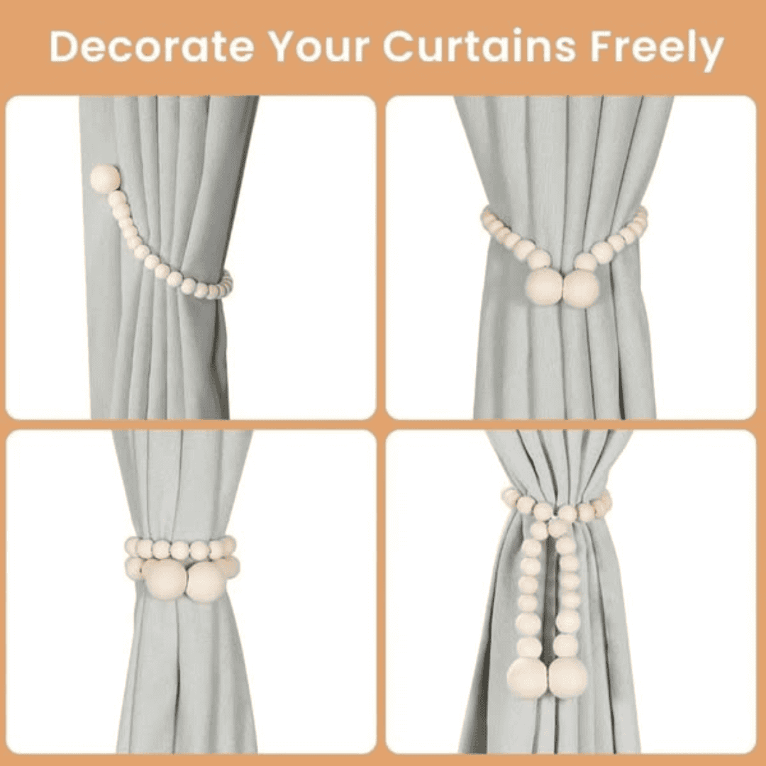 2pcs Magnetic Curtain Binding Straps with Solid Wood