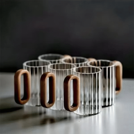 6pcs Heat Resistant Borosilicate Ribbed Glass Mugs