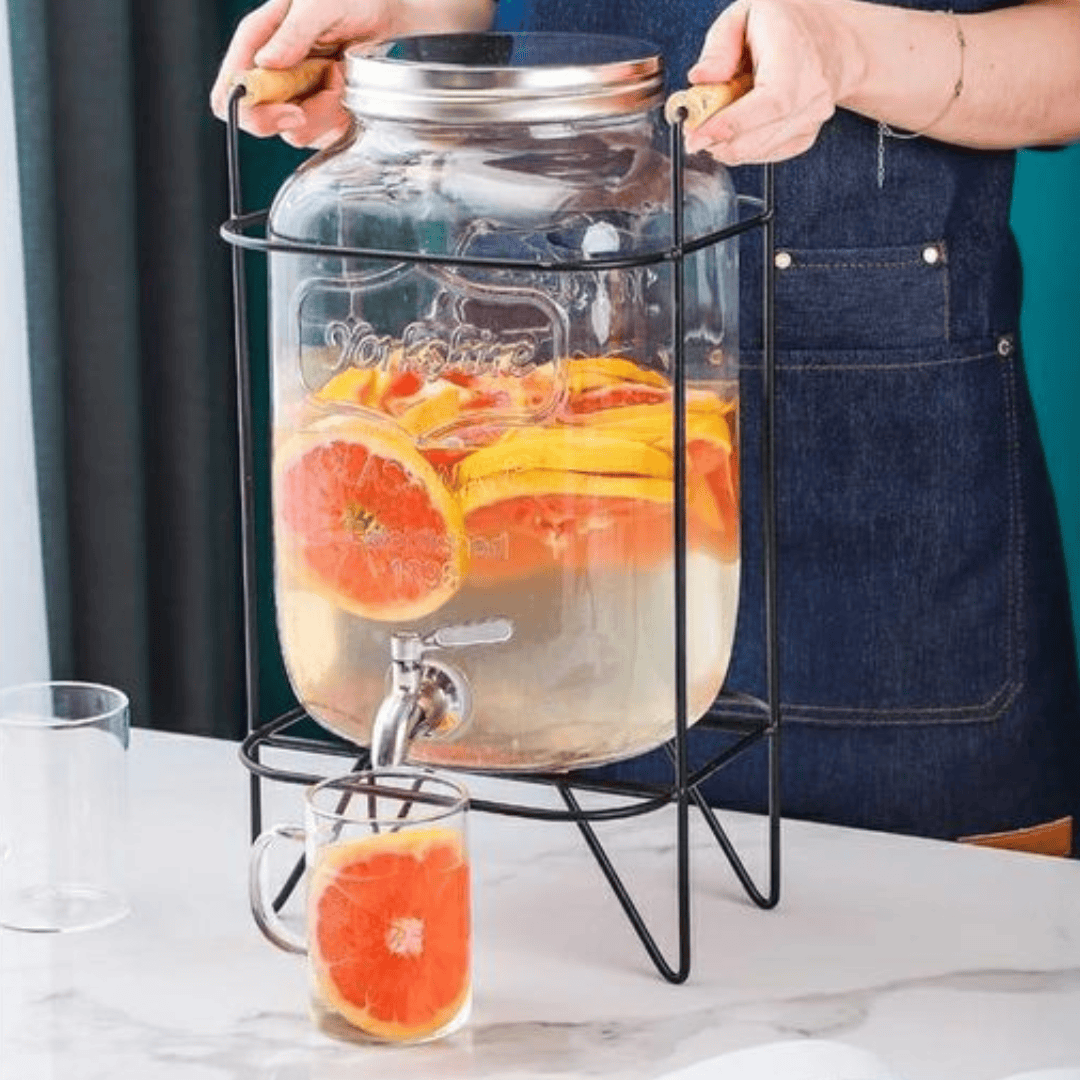Glass Juice Dispenser with Metallic Stand