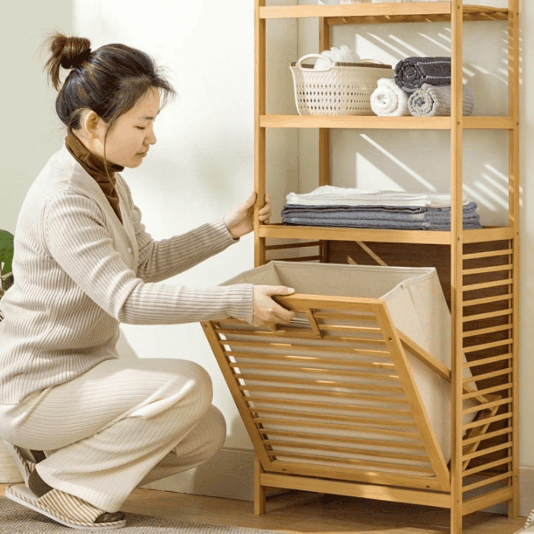 Bamboo Laundry Basket Organizer