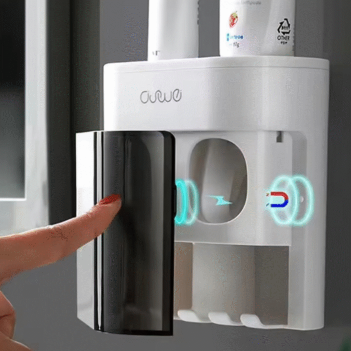 Wall-Mounted Automatic Toothpaste Dispenser with Magnetic Toothbrush Holder