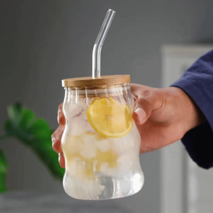500ml Ribbed Juice Cup with Straw