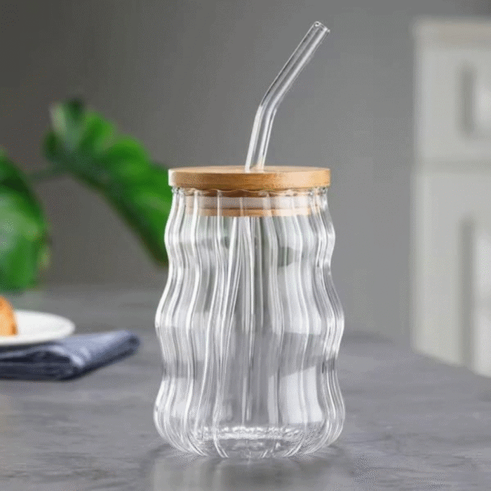 500ml Ribbed Juice Cup with Straw