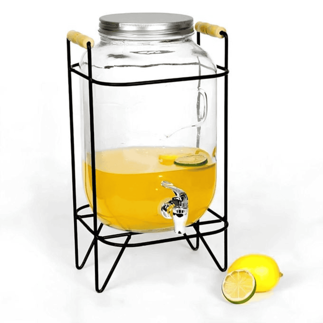 Glass Juice Dispenser with Metallic Stand
