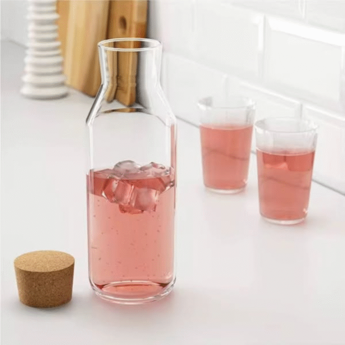 1.2L Borosilicate Glass Juice Bottle with Cork Stopper