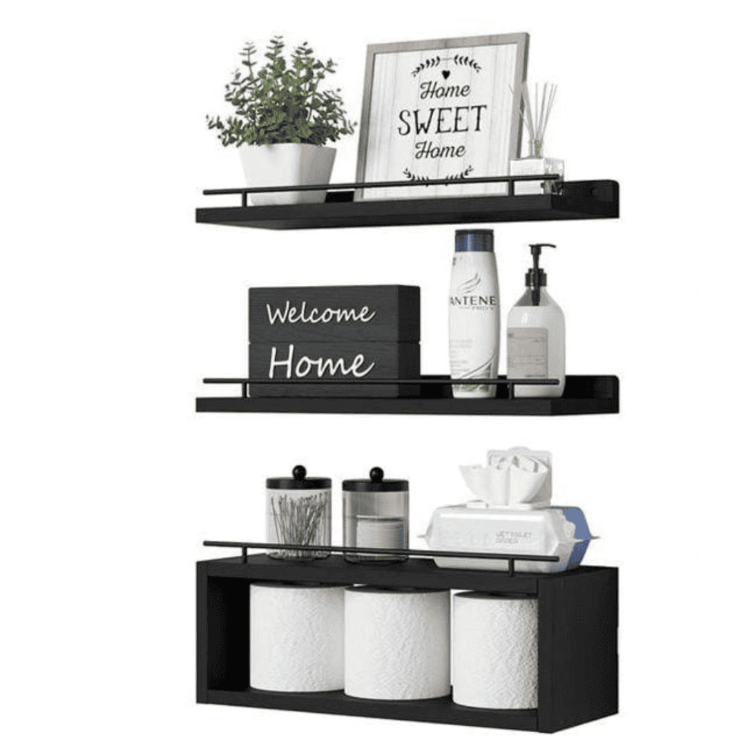 3 Tier Solid Pine Wood Bathroom Floating Shelves