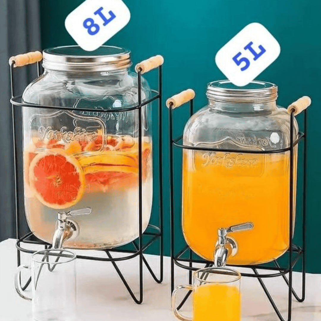 Glass Juice Dispenser with Metallic Stand