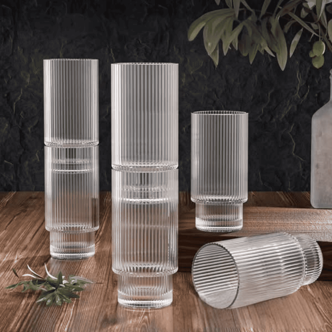 Six-Piece Creative Ribbed Crystal Glass Tumblers