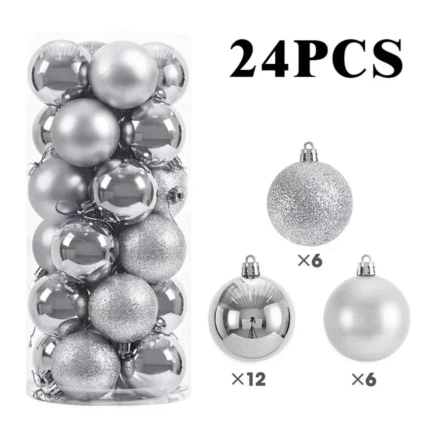 24pcs Silver Christmas Decor Balls