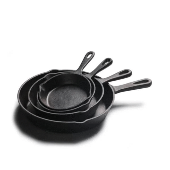 Shop 4Pcs Set Cast Iron Frying Pan in Nairobi. Durable, non-stick, and perfect for all cookers at Luvly Household Collections.