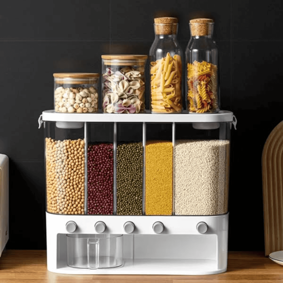 Acrylic Partitioned Rice and Cereal Dispenser