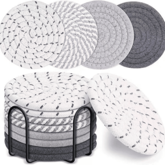 8pcs Rattan Coasters with Metallic Holder