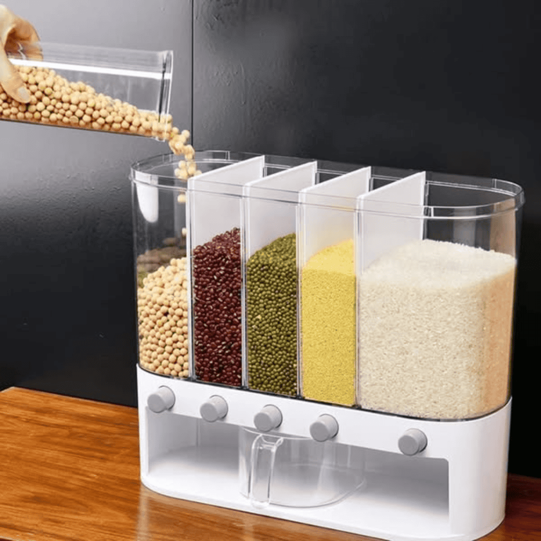 Acrylic Partitioned Rice and Cereal Dispenser