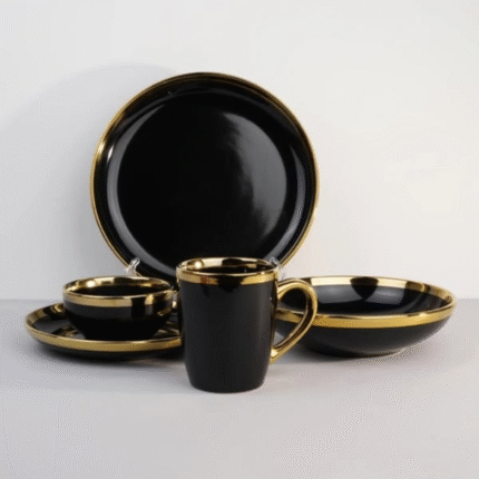 24 Pcs Black Gold Dinner Set