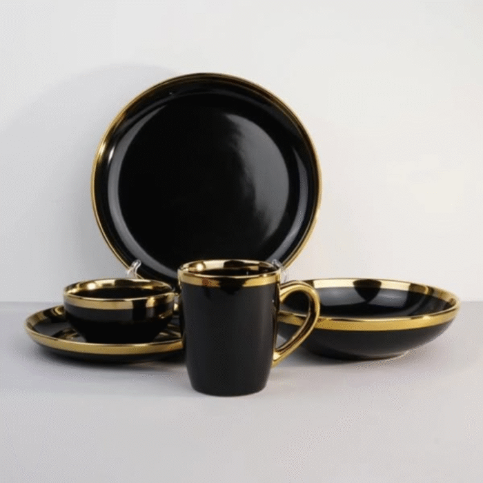 24 Pcs Black Gold Dinner Set