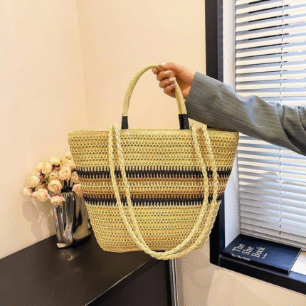 French Color Block Woven Tote Bag
