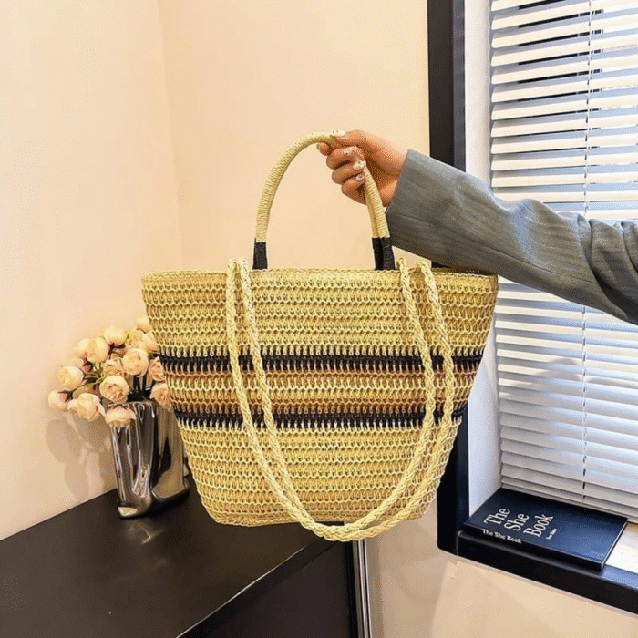 French Color Block Woven Tote Bag