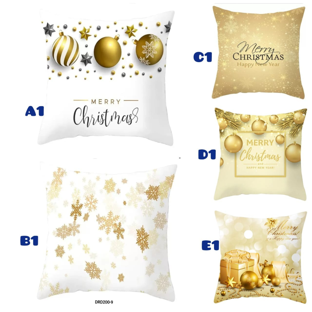 Christmas Gold White Linen Throw Pillow Covers