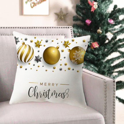Christmas Gold White Linen Throw Pillow Covers