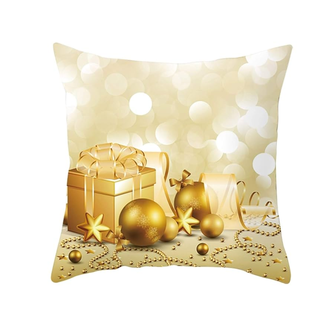 Christmas Gold White Linen Throw Pillow Covers