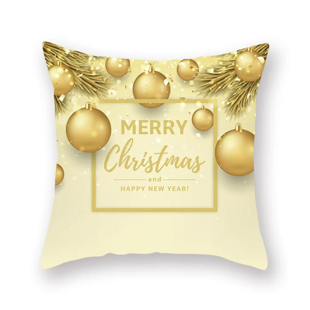 Christmas Gold White Linen Throw Pillow Covers