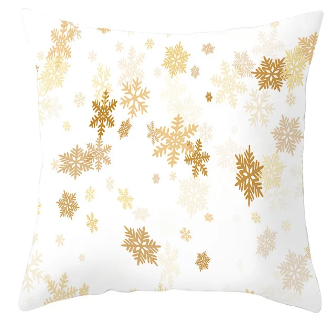 Christmas Gold White Linen Throw Pillow Covers