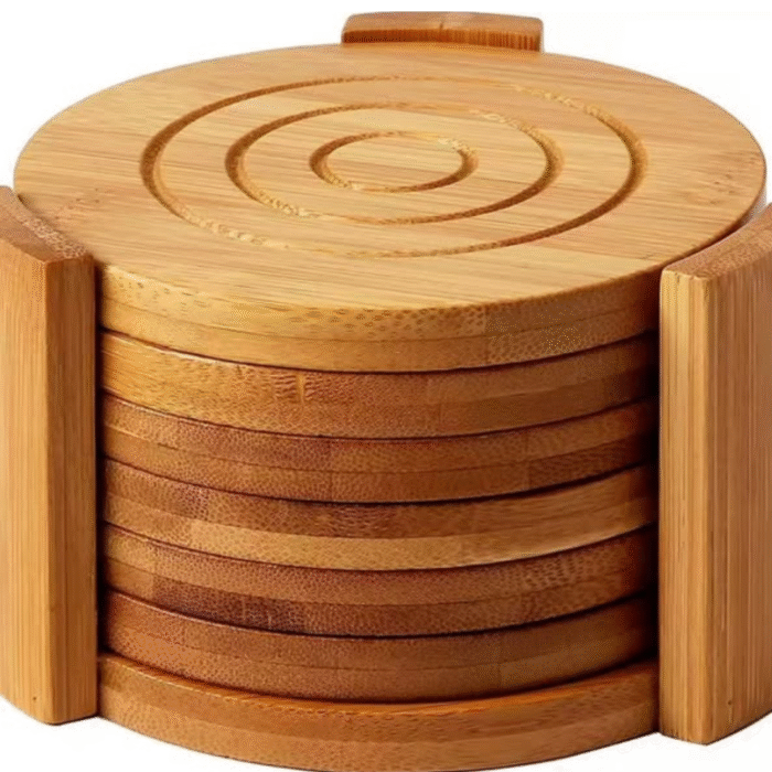 6Pcs Round Bamboo Coaster Set