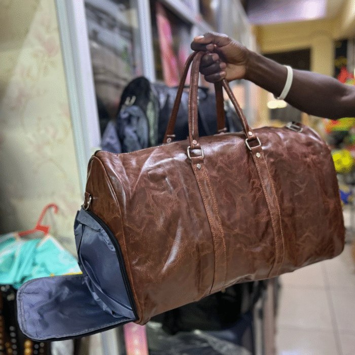 Leather Duffel Bag with Shoe Compartment