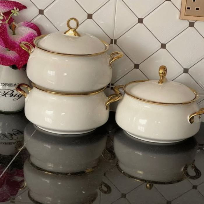 3 Pcs Gold Line Dish Set
