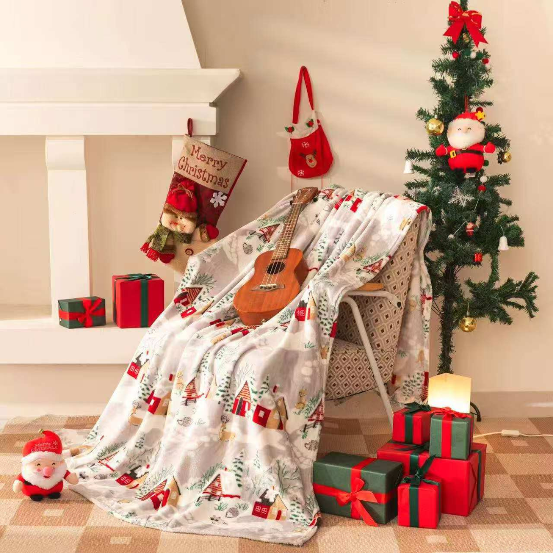 Double-Sided Christmas Sherpa Fleece Throw Blanket