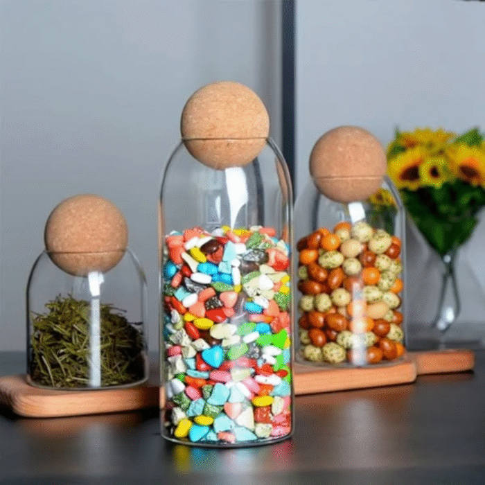 4Pcs Transparent Jars with Bamboo Lid
