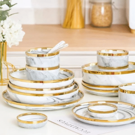 24 Pcs Marble Gold Line Dinner Set