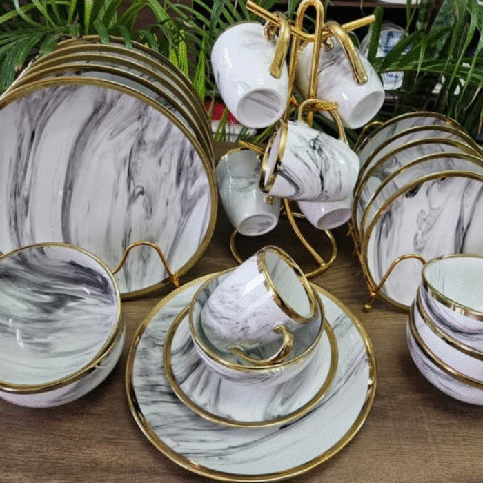 24 Pcs Marble Gold Line Dinner Set