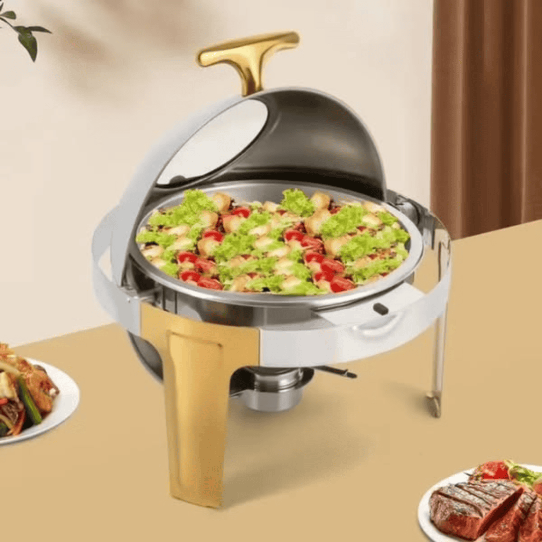 6L Round Chafing Dish with Gold Stands