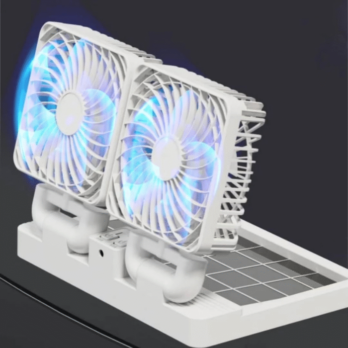 Car/Tabletop Double Head Super Cooling Rechargeable Solar Fan