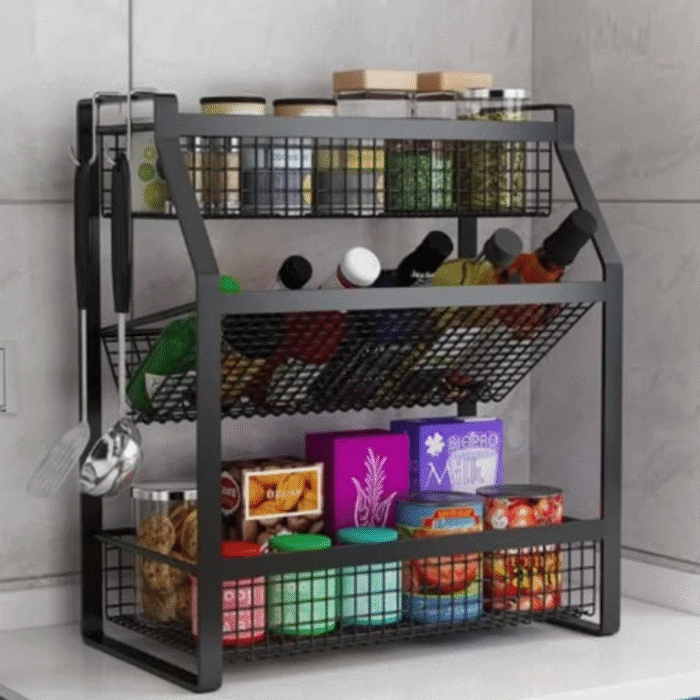 3 Tier Multifunctional Metallic Kitchen Spice Rack - Luvly Household ...