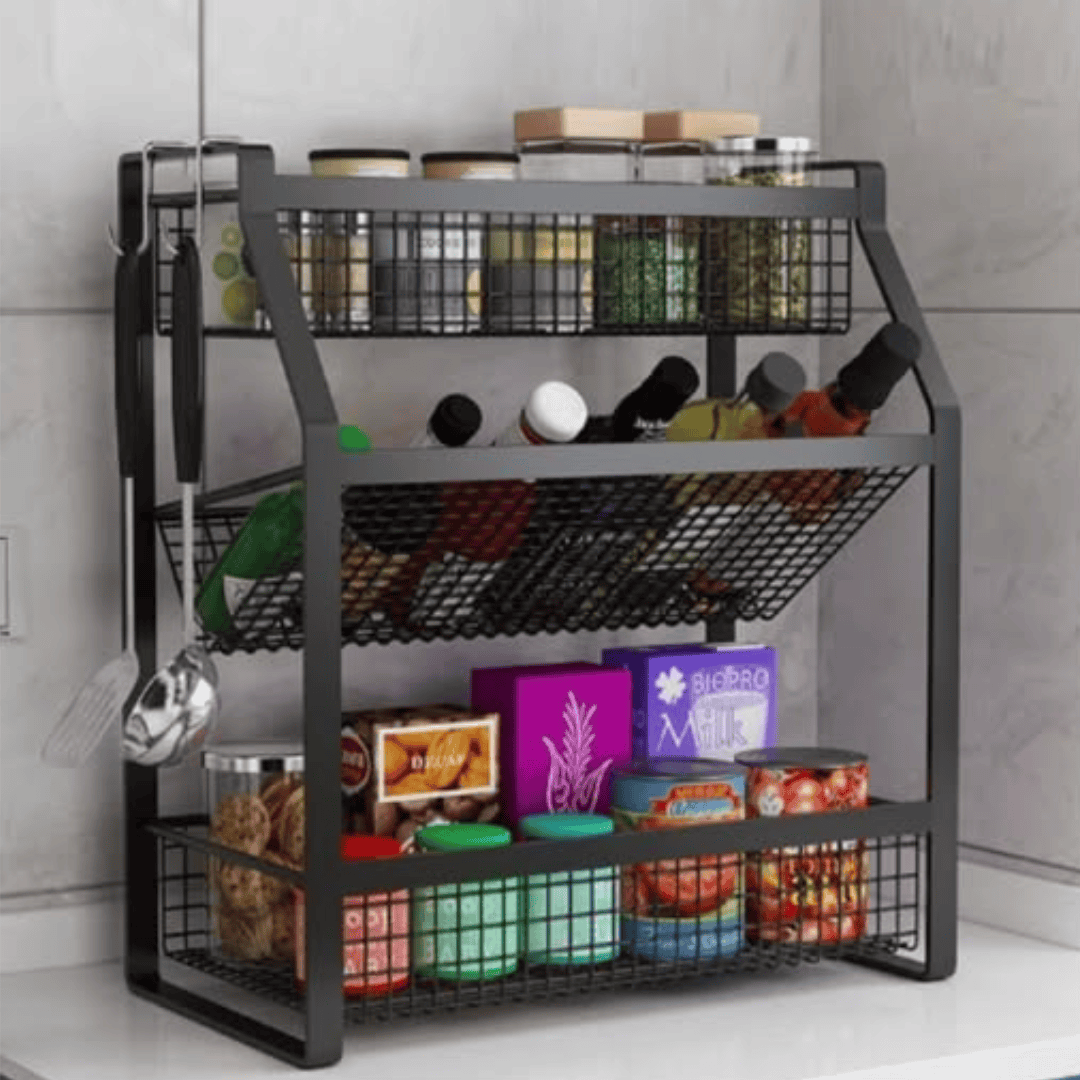 3 Tier Multifunctional Metallic Kitchen Spice Rack