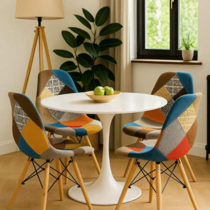 Patchwork Eames Chair and Pedestal Dining Table Set