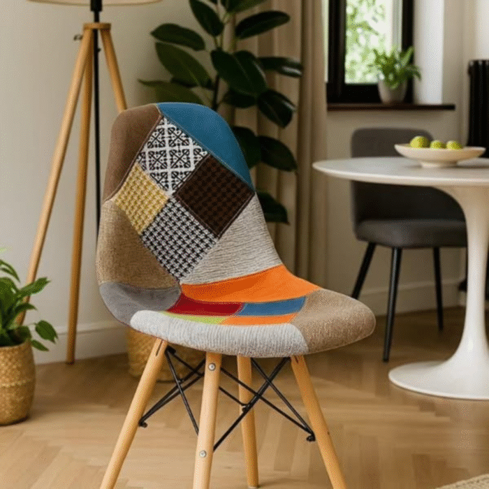 Patchwork Eames Chair and Pedestal Dining Table Set