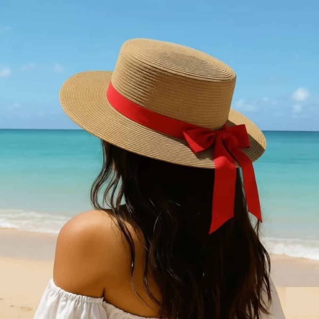 Summer Hats with Belt and Removable Christmas Red Ribbon