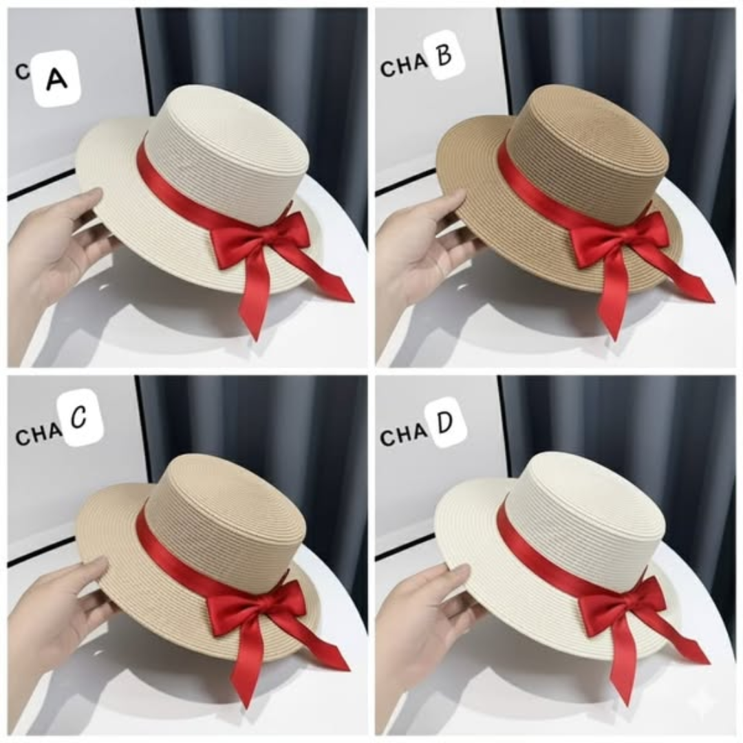 Summer Hats with Belt and Removable Christmas Red Ribbon