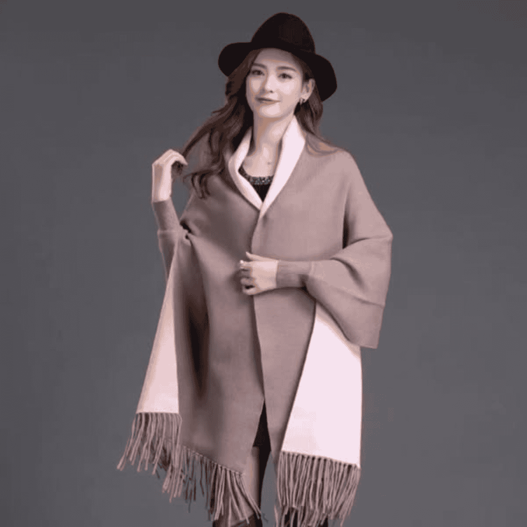 Plain Double Sided Long Sleeve Ponchos Shawls with Tassels