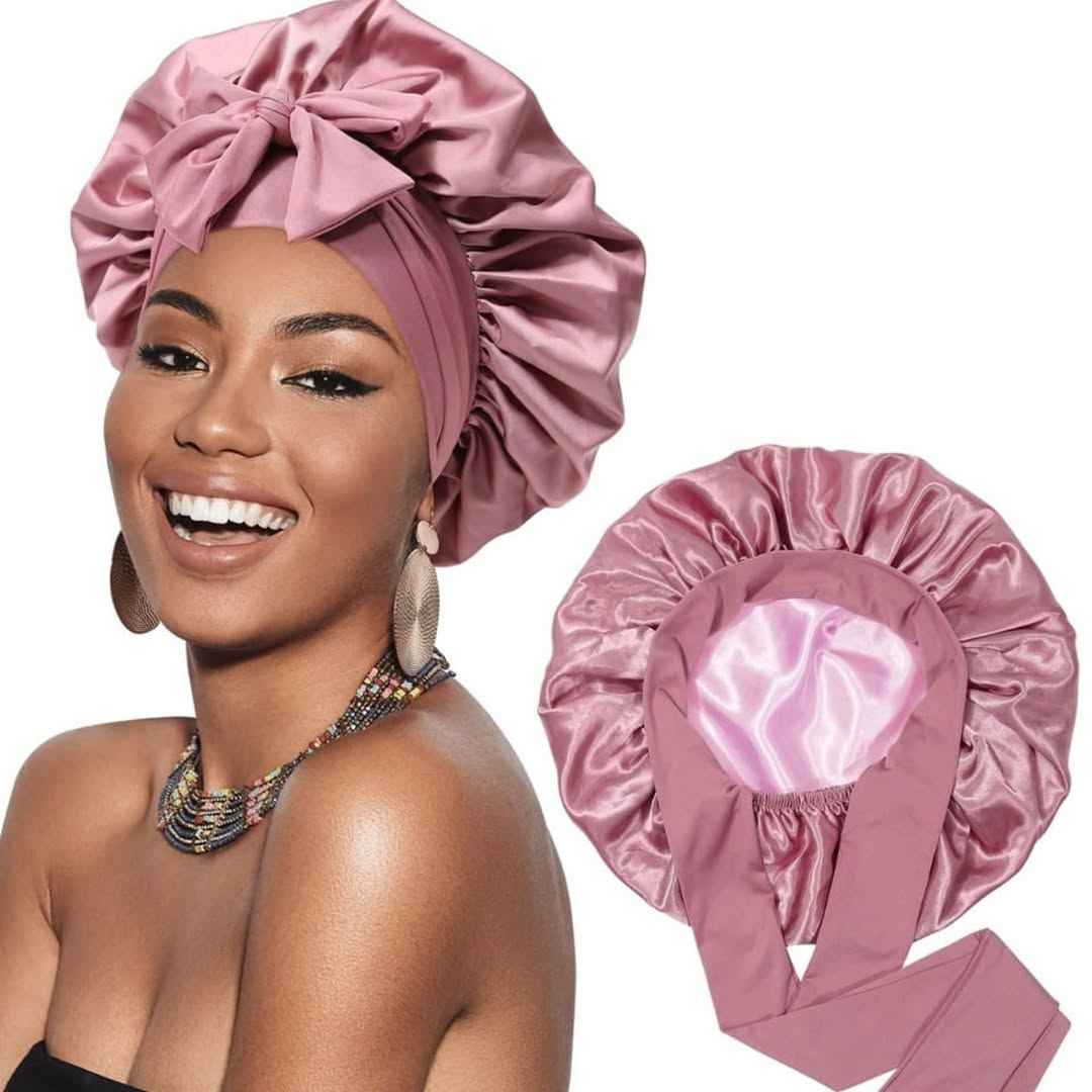 Reversible Satin Hair Bonnet with Elastic Tie Band