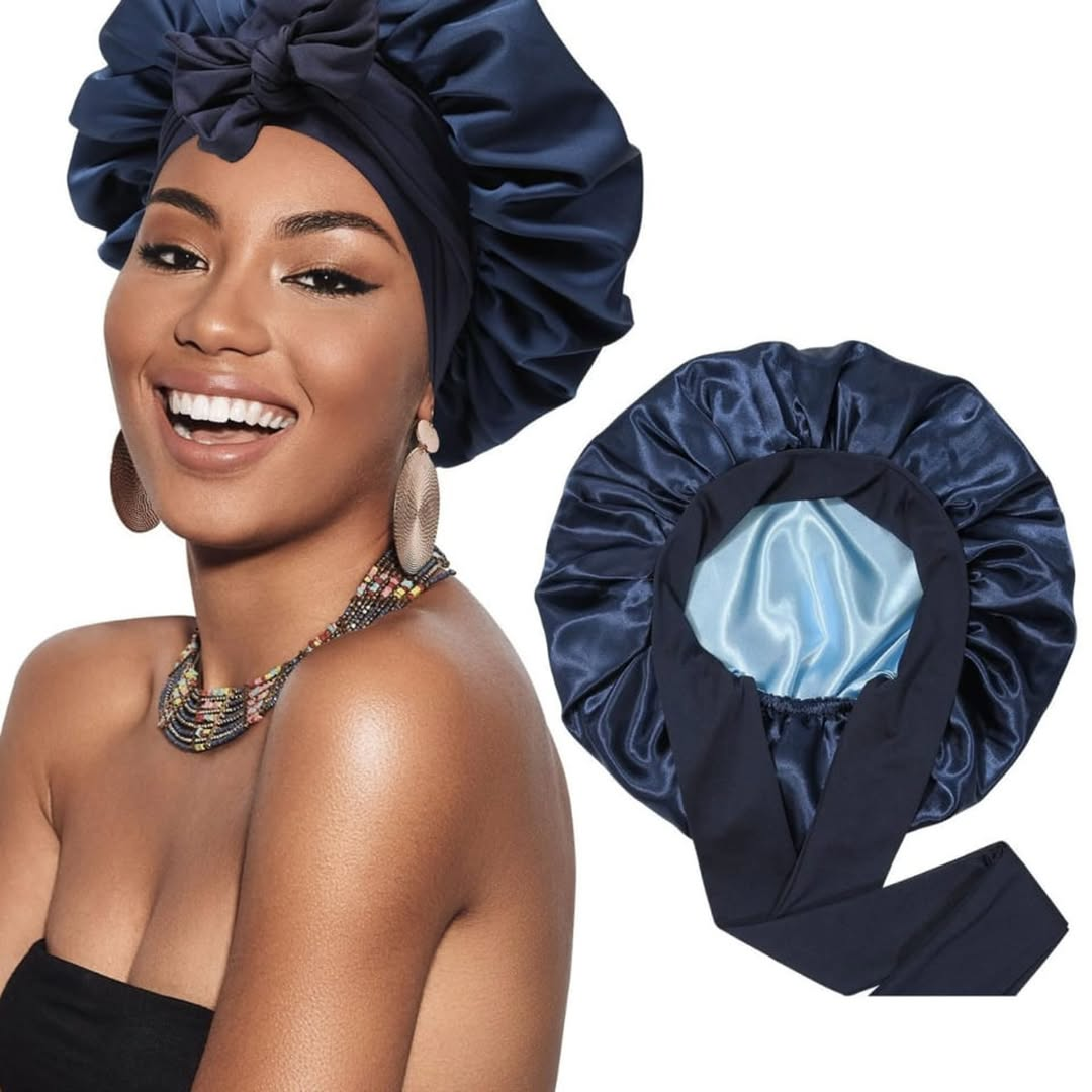 Reversible Satin Hair Bonnet with Elastic Tie Band