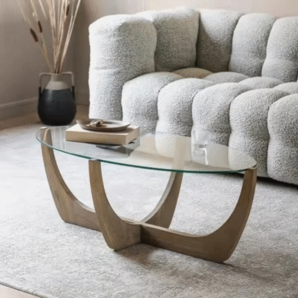 Wooden Base Coffee Table with Tempered Glass Top